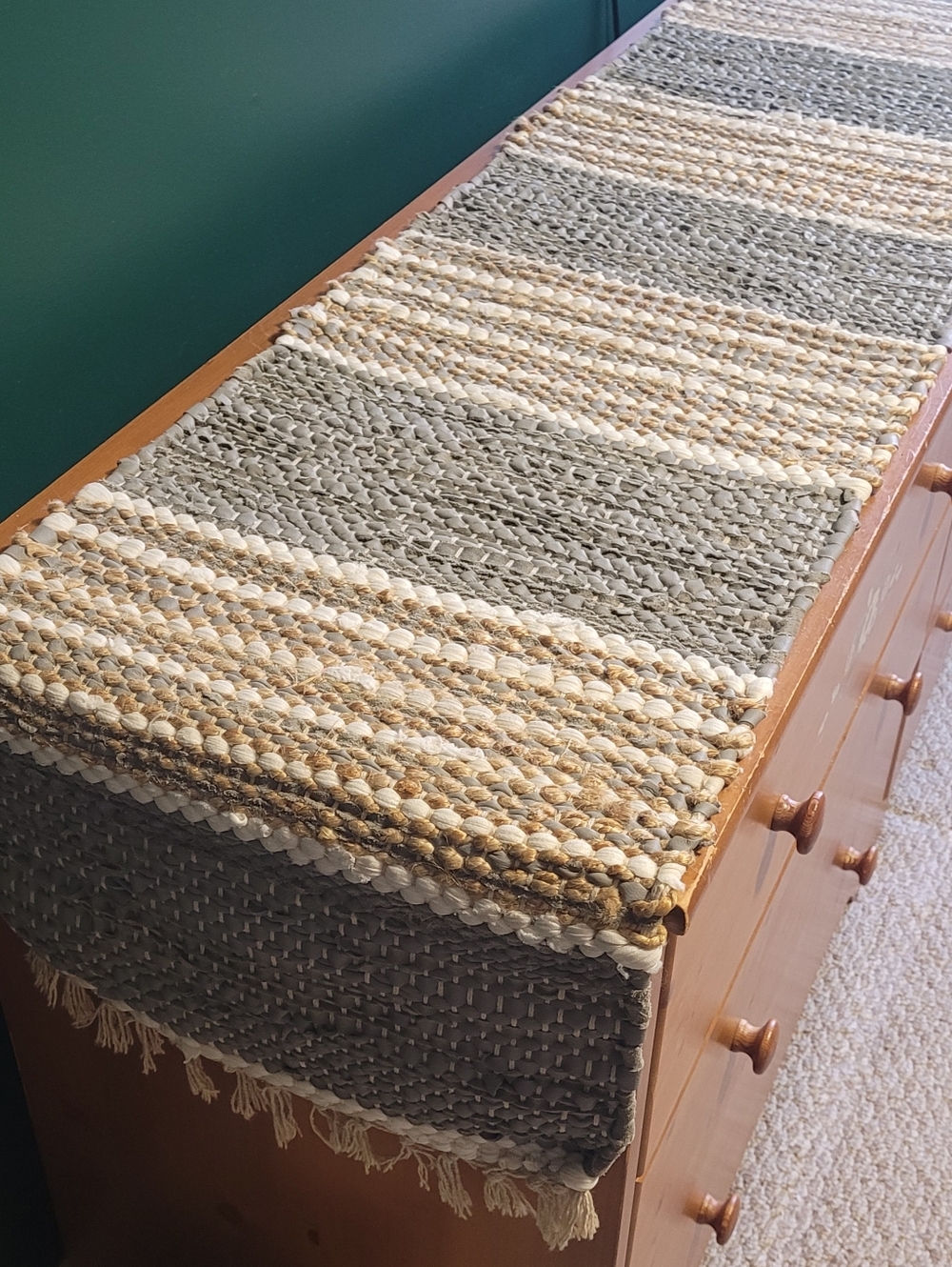 Handwoven Table Runner - Gray, Cream & Tan 74 By 14